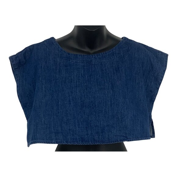 Mable Womens Size Large L Denim Crop Top Blouse Cap Sleeve Round Neck New - Picture 1 of 8